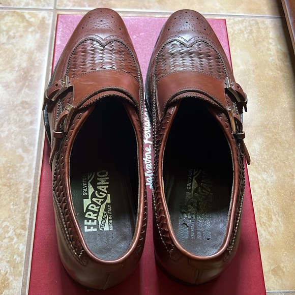 Salvatore Ferragamo Brown Woven Leather Double Monk Strap, Re-Soled, Size 10 - Picture 6 of 9